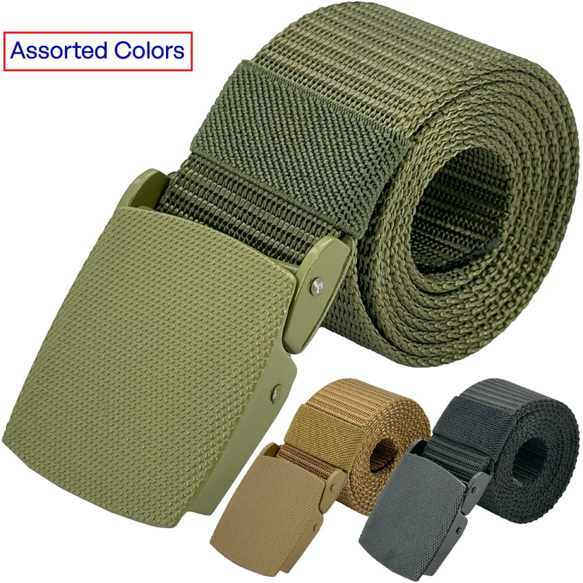 Military Tactical Belts with Plain Metal Buckles - Adjustable and Assorted
