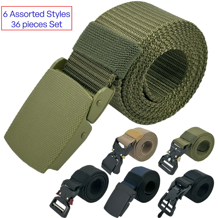 Tactical Military Belts Set with Assorted Buckles and Colors - 36 PCs | Without Display