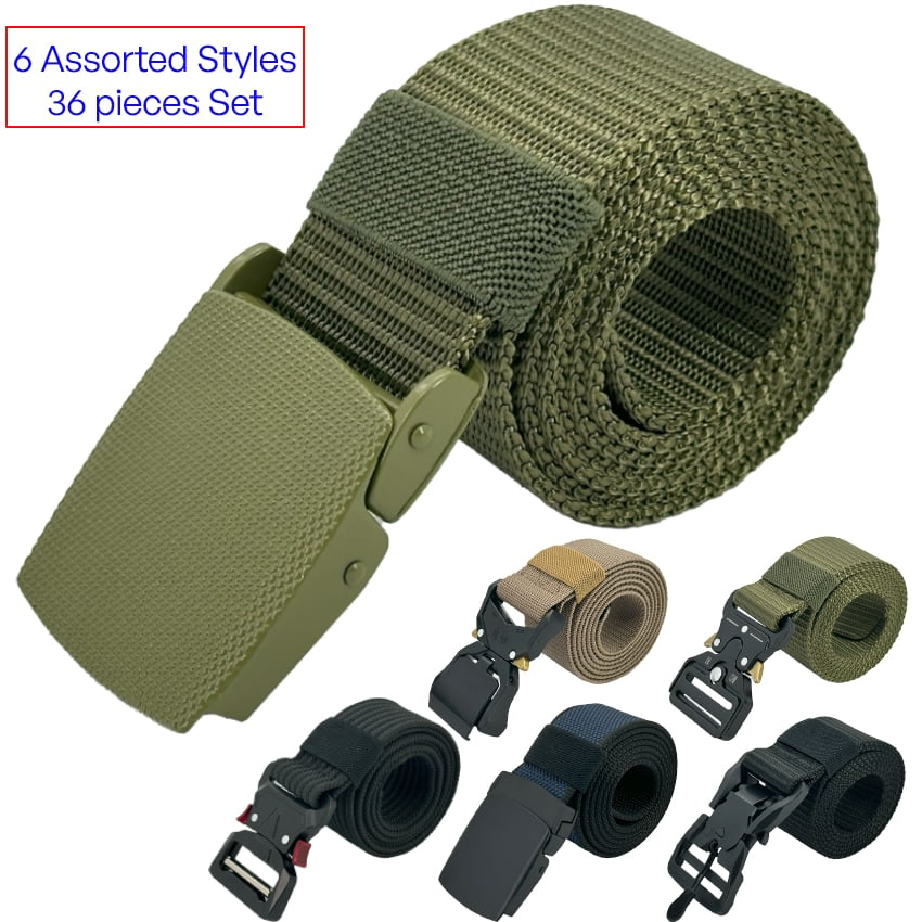 Tactical Military BELTs Set with Assorted Buckles and Colors - 36 PCS | Without Display