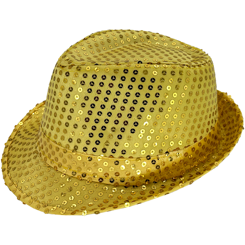 Sparkling Gold Sequin Party Adult Trilby Fedora HAT