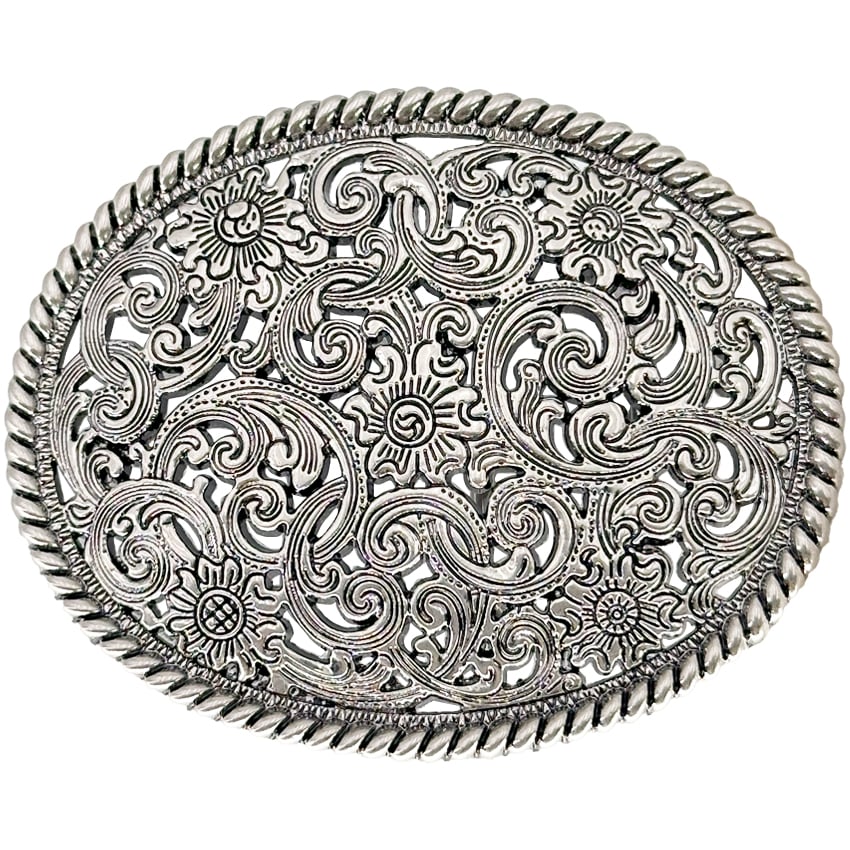 Silver Floral Western BELT Buckle