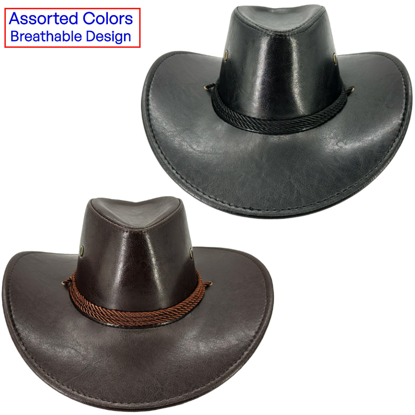 Breathable Western Leather COWBOY HATS - Brown & Black