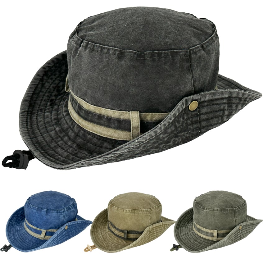 VINTAGE Summer Camping and Hiking Hats - Adjustable Chin Strap