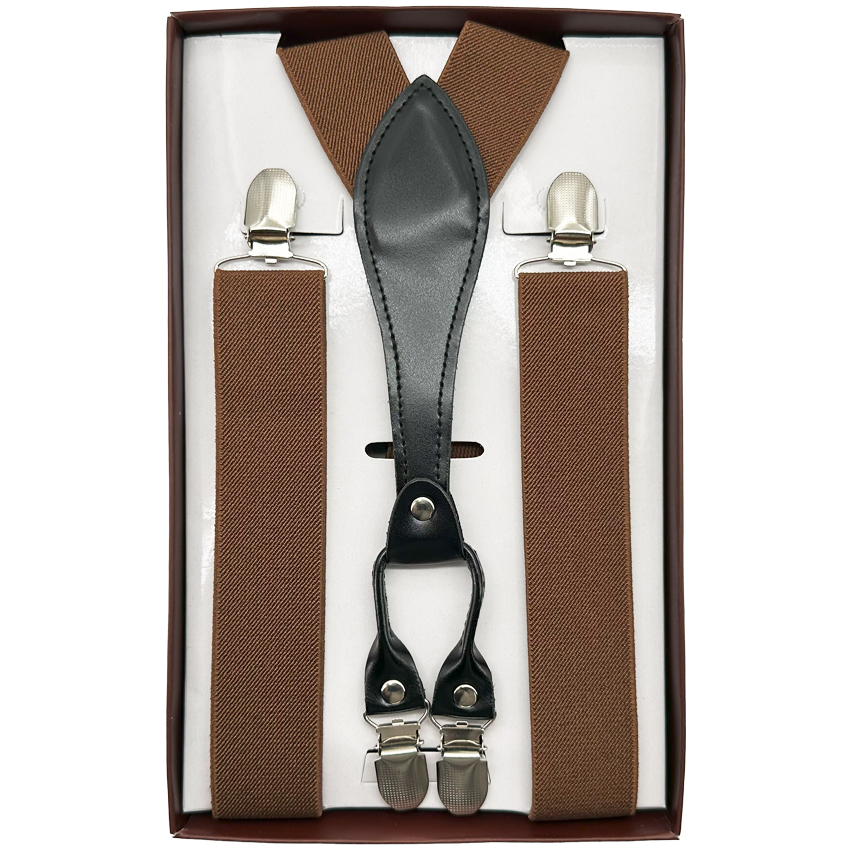 Brown suspenders with four-clip for Adults