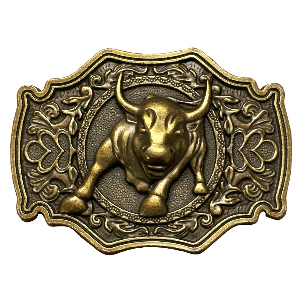 Wild Bull Belt Buckle with Floral Design