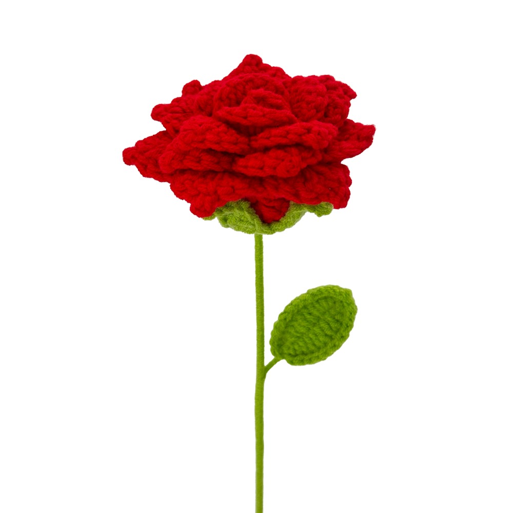 Wild Hot Red Crochet Single Roses for VALENTINE Bouquets