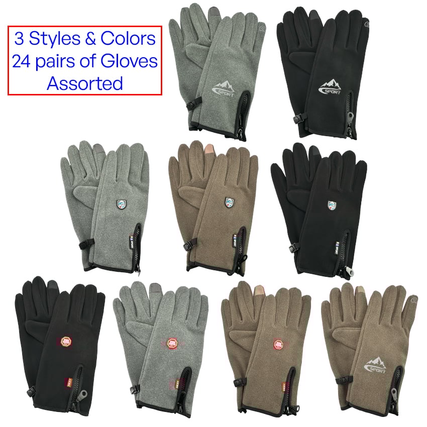 Windproof GLOVES for Men & Women - Touchscreen GLOVES Set | 24 Pairs | Without Display