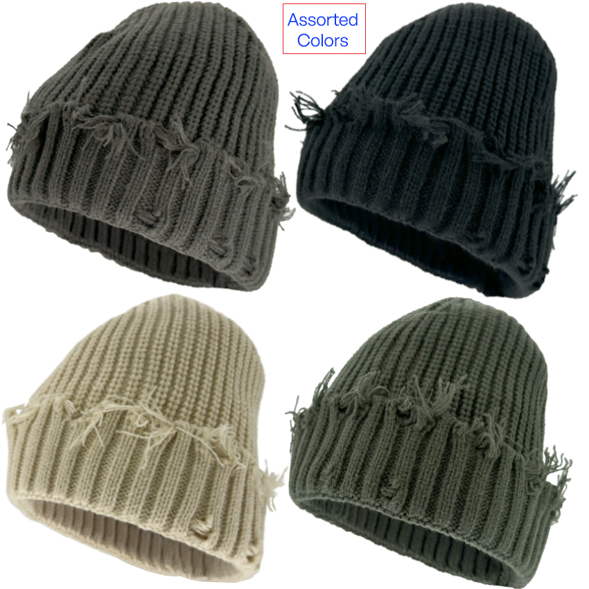Y2k Knitted Beanies with VINTAGE Ripped Design - Assorted Colors