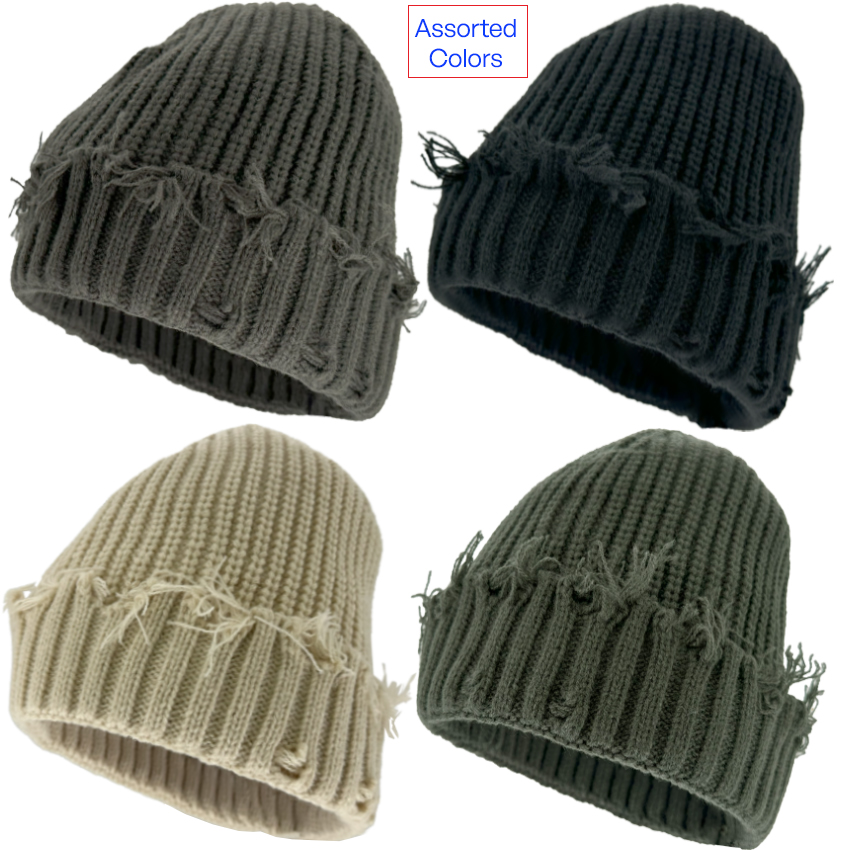 Y2k Knitted Beanies with Vintage Ripped Design - ASSORTED Colors