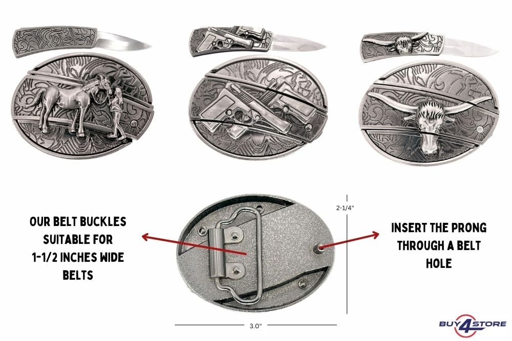 Hidden knife belt buckles features