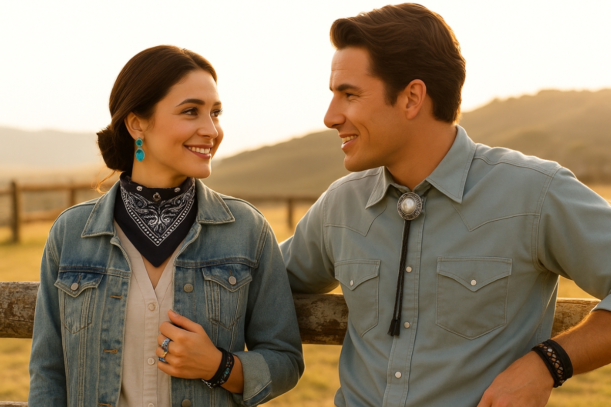 couple with western clothing and accessories couple with western clothing and accessories