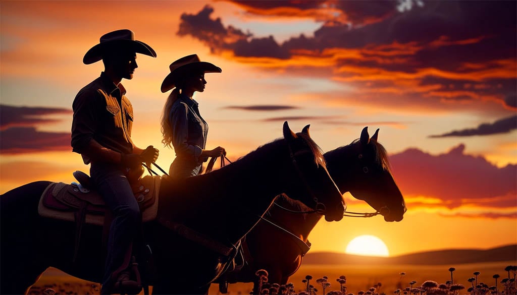 Cowboy and Cowgirl with Sun Rises