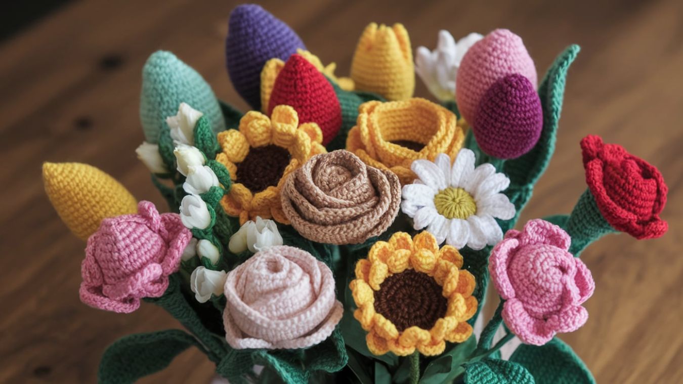 different single crochet flowers in an assortment different single crochet flowers in an assortment