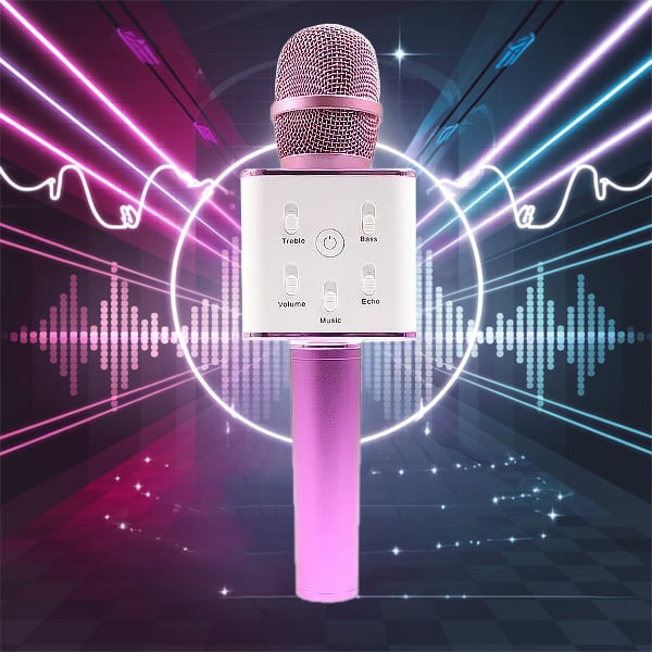 pink karaoke microphone with vibrant background