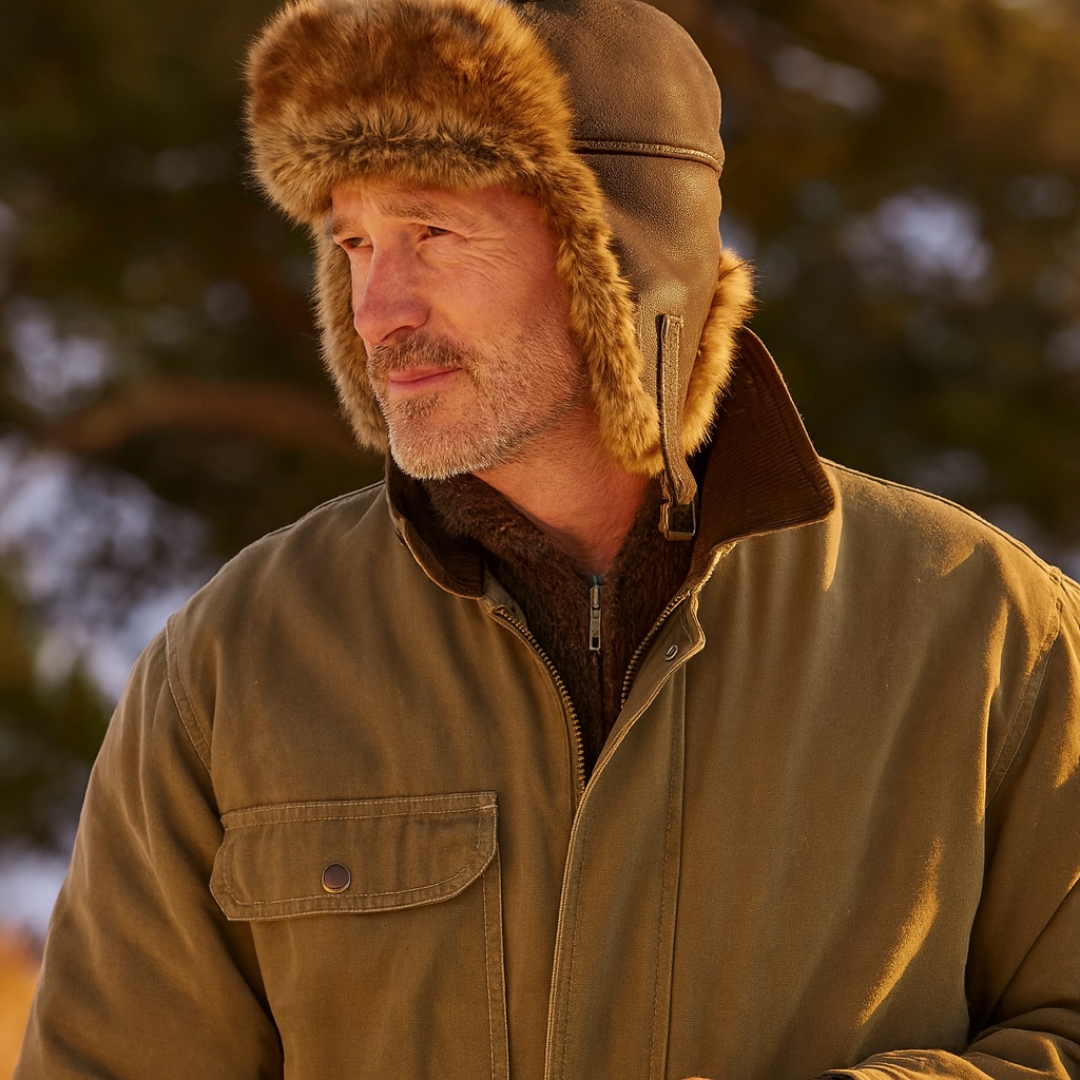 male model with ushanka hat male model with ushanka hat