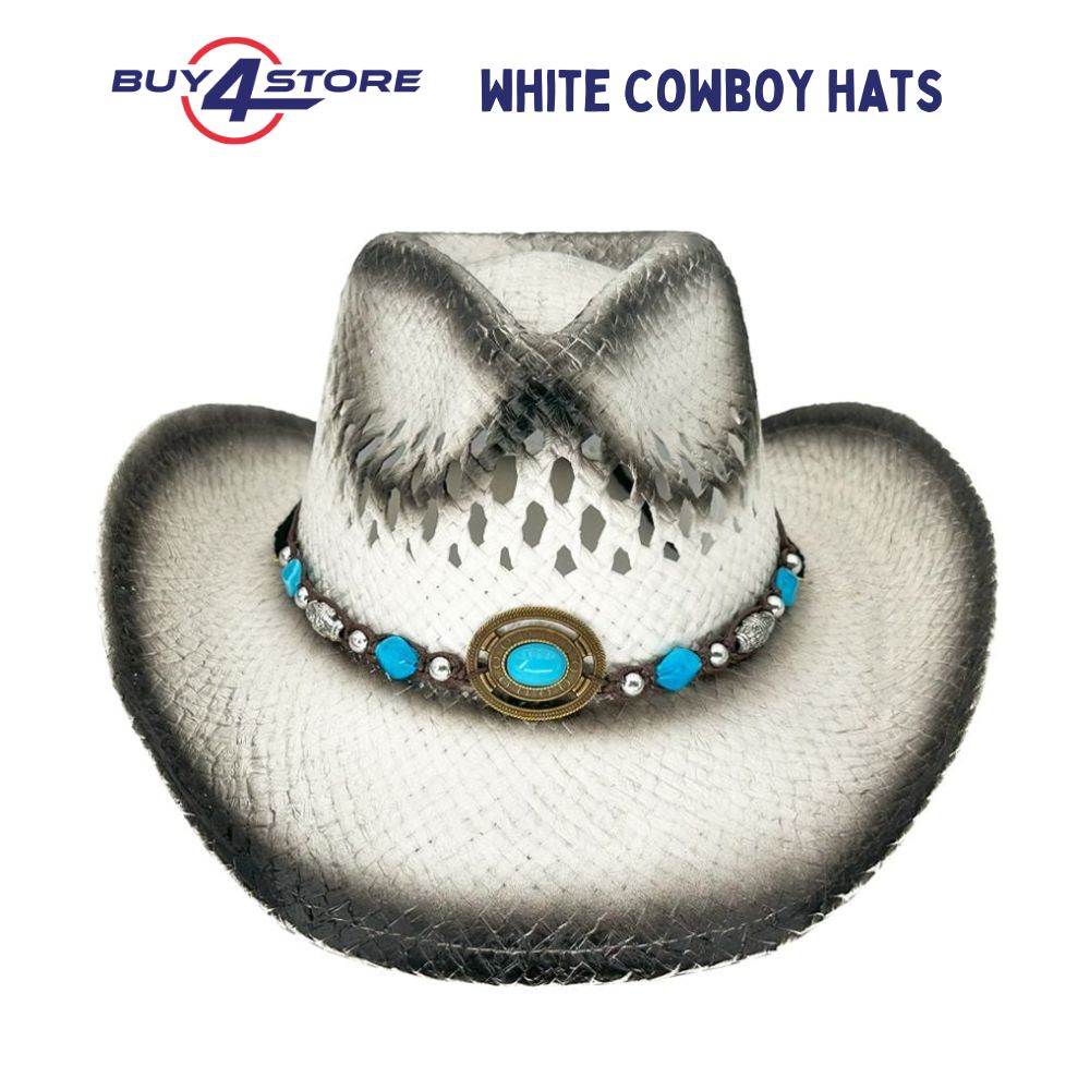 White Cowboy Hat With Turquoise Bead
